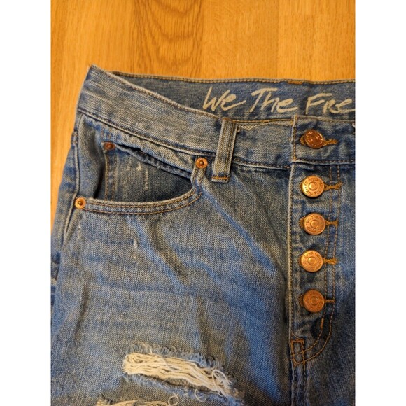 We The Free Jeans Womens 26 Blue Denim High Rise Button Fly Distressed Raw Hem - Picture 6 of 12